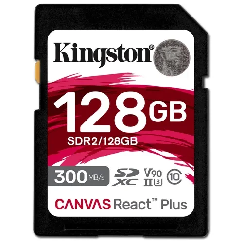 Kingston Canvas React Plus - Carte mémoire flash - 128 Go - Video Class V90 / UHS-II U3 / Class10 - SDXC UHS-II