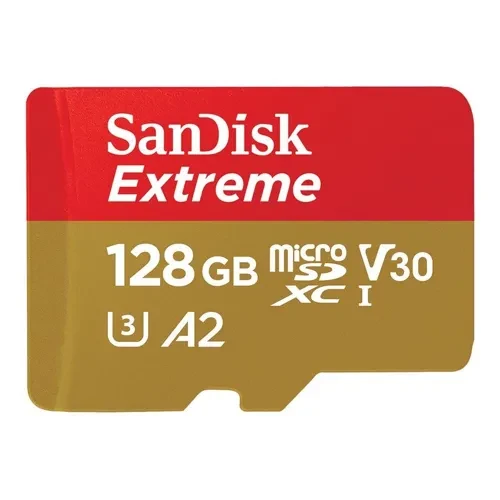 Carte mémoire SanDisk Extreme (adaptateur microSDXC vers SD inclus) 128 Go - A2 / Video Class V30 / UHS-I U3 / Class10 - microSDXC UHS-I