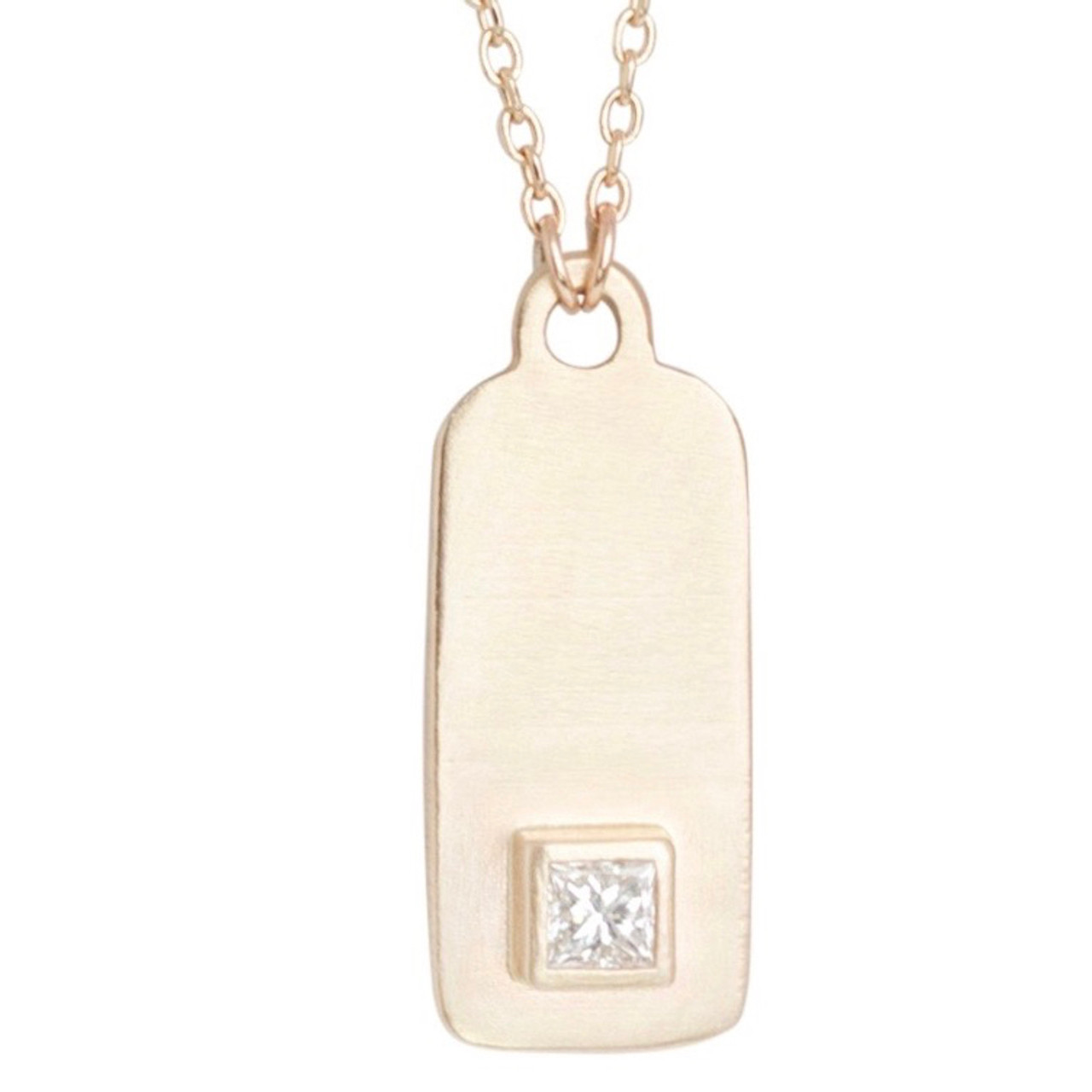 Zoë Chicco 14k Gold Engraved Initial X-Small Pavé Diamond Dog Tag Necklace  – ZOË CHICCO