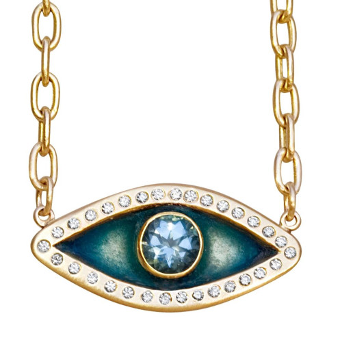 BE BOLD Evil Eye Necklace 14kt Gold Exceptional Aquamarine BE BOLD Evil Eye Necklace 14kt Gold Exceptional Aquamarine