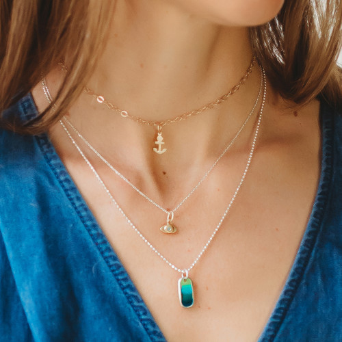 Blue-Green OmbrÃ© Gold Dog Tag