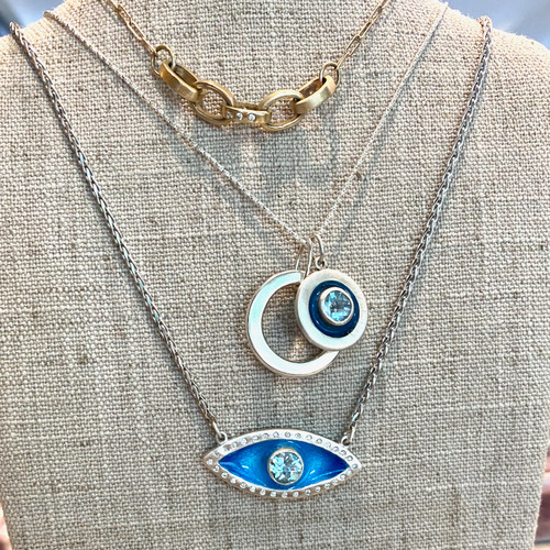 BE BOLD Evil Eye Necklace Blue Topaz with Diamonds