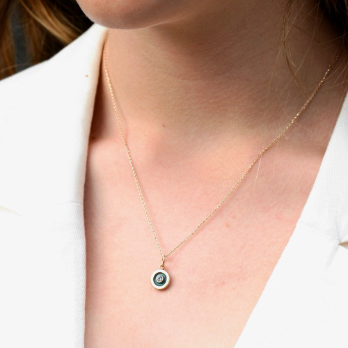 14kt Gold Gem Disc Enamel Necklace