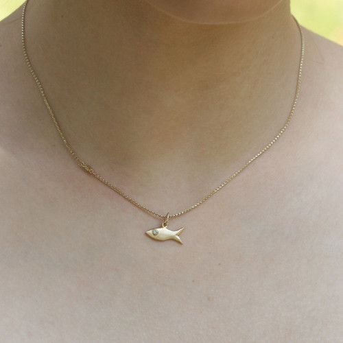 Blue Eyed Fish 14kt Gold Charm