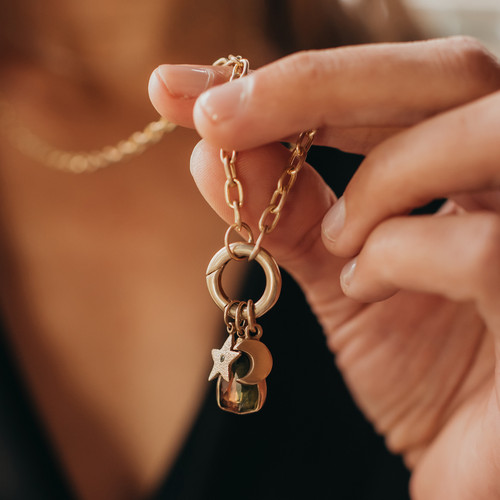 Luxe Link Chain with Round Push Lock 14kt Gold