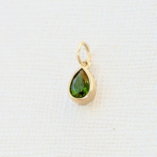 Tiny Teardrop Green Tourmaline 14kt Gold Bezel Charm Tiny Teardrop Green Tourmaline 14kt Gold Bezel Charm