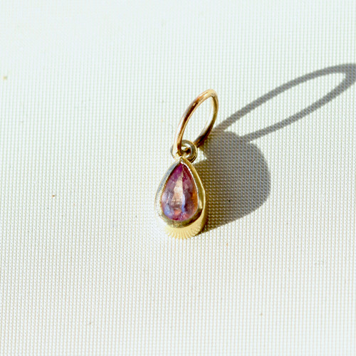 Tiny Teardrop Pink Tourmaline 14kt Gold Teardrop Bezel Charm