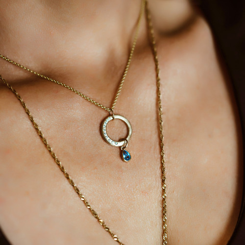 Tiny Teardrop Swiss Blue Topaz 14kt Gold Teardrop Bezel Charm