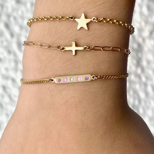 Itty Bitty Bar Triple Pink Sapphire Bracelet 14kt Gold