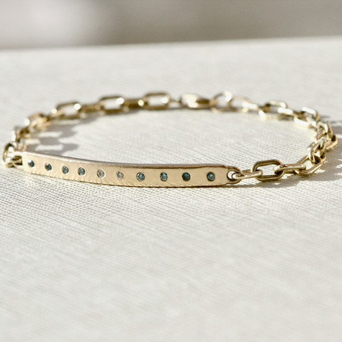 Long Skinny Bar Blue Ombre Diamonds Heavy Luxe Links Bracelet 14kt Gold Long Skinny Bar Blue Ombre Diamonds Heavy Luxe Links Bracelet 14kt Gold