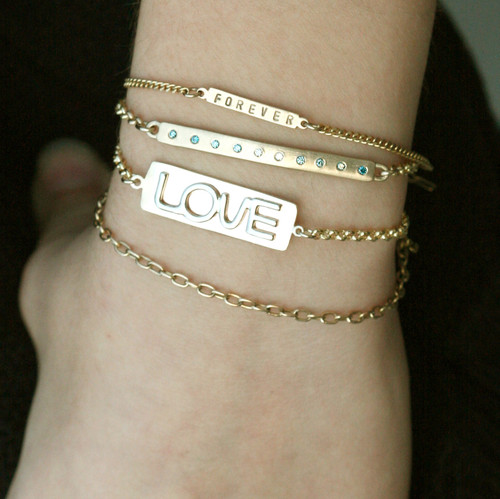 Long Skinny Bar Blue Ombre Diamonds Heavy Luxe Links Bracelet 14kt Gold