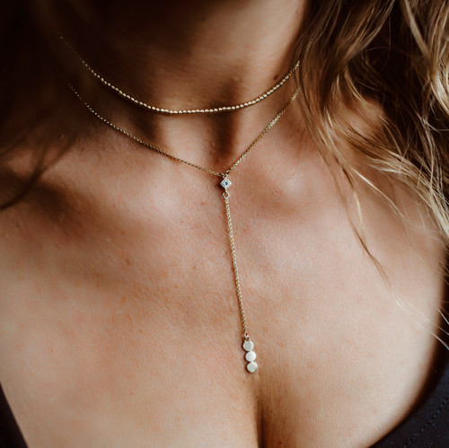 Diamond Lariat Triple Dots 14kt Gold