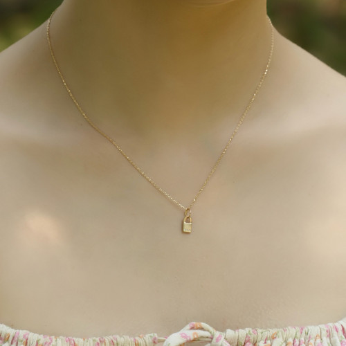 Itty Bitty Padlock Triple Diamond Charm 14kt Gold