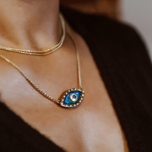 BE BOLD Evil Eye Necklace London Blue Topaz Braided Chain