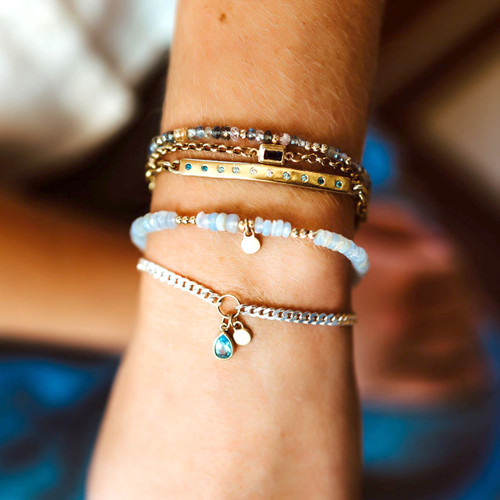 BLUE TOPAZ TEARDROP DANGLE PAILLETTE SEQUIN BRACELET