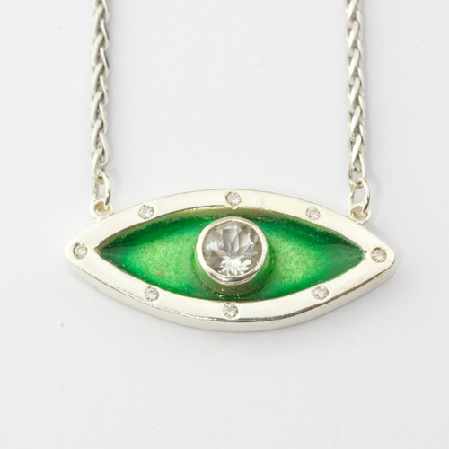 Silver Green Bold Eye Necklace Diamonds