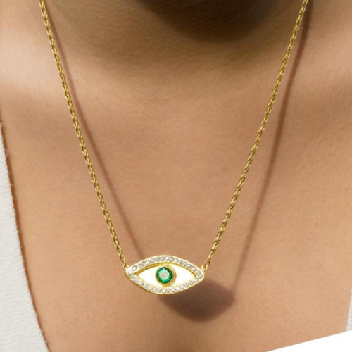 Silver Green Bold Eye Necklace Diamonds