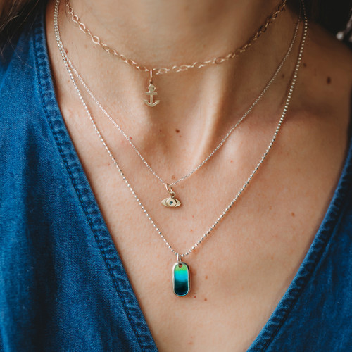 Silver Itty Bitty Eye Green Diamond