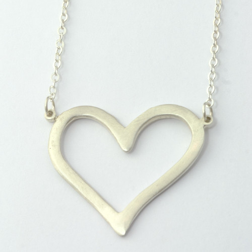 Silver Large Open Heart Necklace 18"