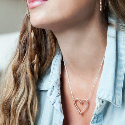 Silver Large Open Heart Necklace 18"