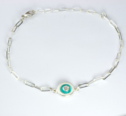 Silver Moonstone Teal En Soleil Medium Paperclip Bracelet