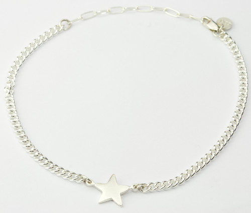 Silver Small Star Medium Matte Curb Bracelet