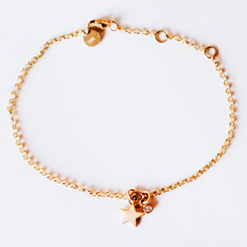STAR & DIAMOND DANGLE  BRACELET 14kt Gold