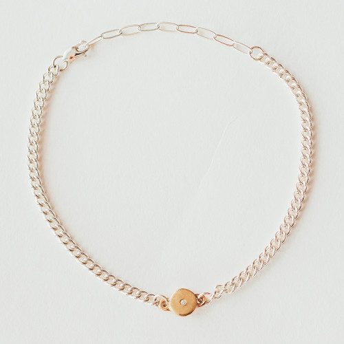 ITTY BITTY DISC LINK BRACELET Mixed Metal with White Diamond