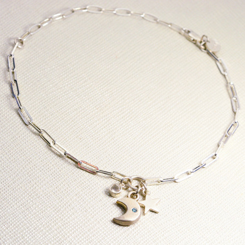 STAR, MOON, GEM BRACELET Sterling Silver
