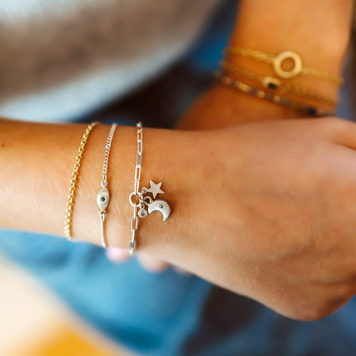 STAR, MOON, GEM BRACELET Sterling Silver