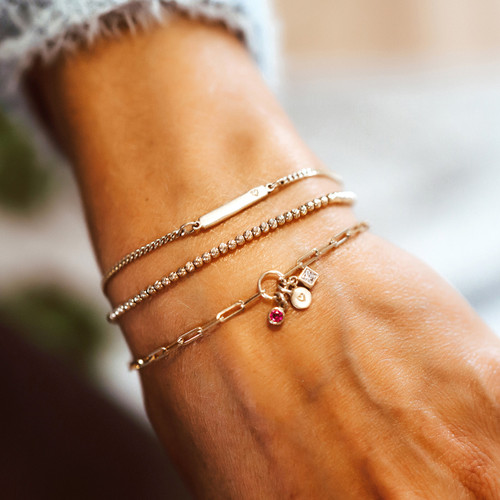 PRINCESS DIAMOND, PAILLETTE, GEM BRACELET 14kt Gold