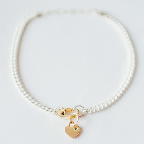 GOLD OVAL PUSH LOCK AND ITTY BITTY HEART BRACELET Mixed Metal with Gold Diamond