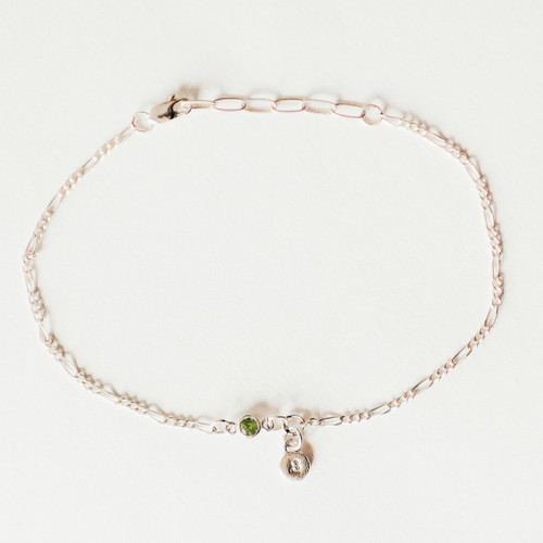 INITIAL PAILLETTE SEQUIN & BIRTHSTONE BRACELET Sterling Silver