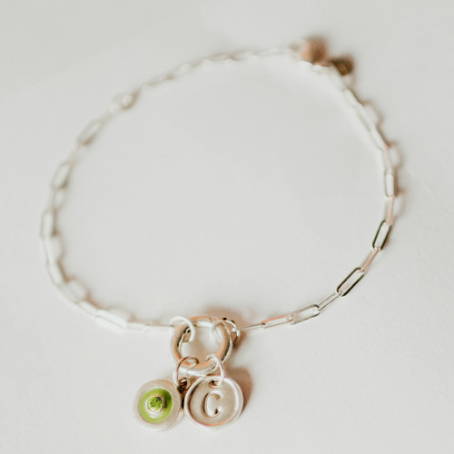 PUSH LOCK, GEM ENAMEL DISC, TINY DISC BRACELET Sterling Silver