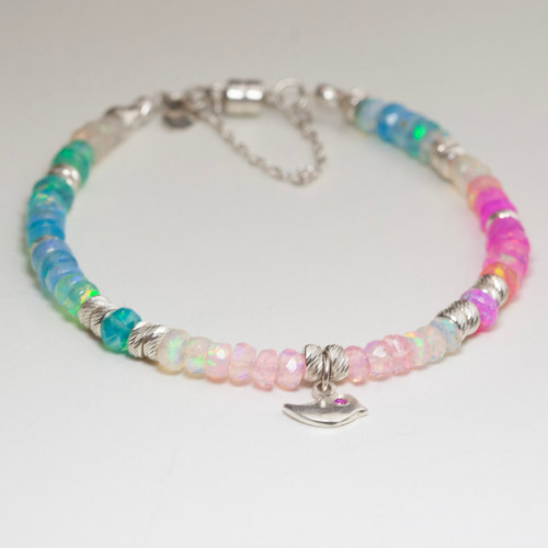 Beaded Gem Bracelet - Blue+Pink Color Block Ethiopian Opal