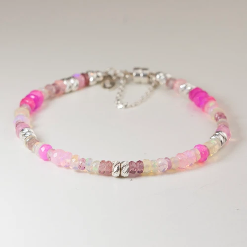 Beaded Gem Bracelet - Pink+White Opals and Sapphires