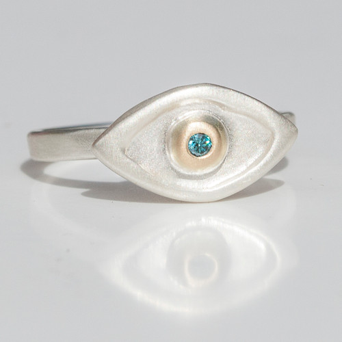 Medium Evil Eye Ring with Gold center and Blue Diamond Medium Evil Eye Ring with Gold center and Blue Diamond