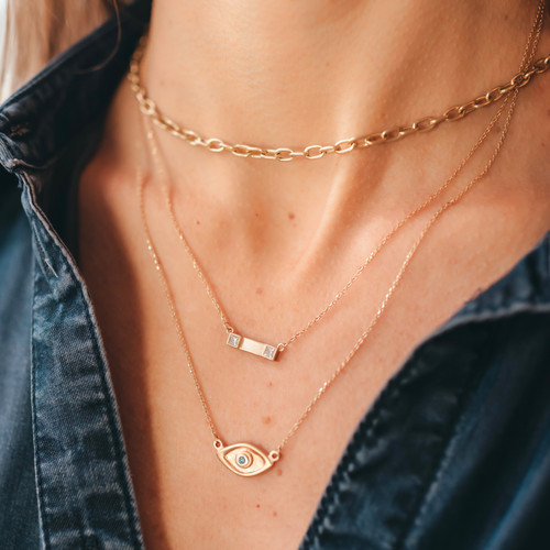 Diamond Bar Necklace 14kt Gold