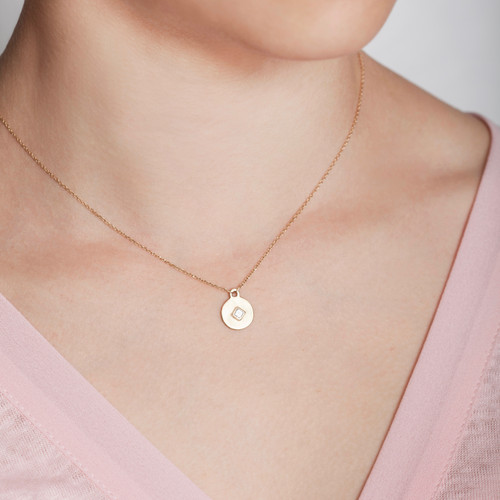 Diamond Disc Necklace 14kt Gold