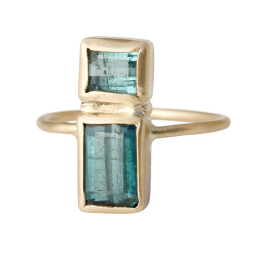 Double Blue Tourmaline 14kt Gold Ring Double Blue Tourmaline 14kt Gold Ring