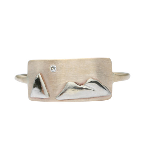 Raised Mountain 14kt Gold Ring with a Diamond Raised Mountain 14kt Gold Ring with a Diamond