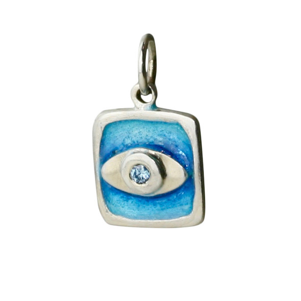 Square Evil Eye Hand-Painted Enamel Charm Silver or Gold