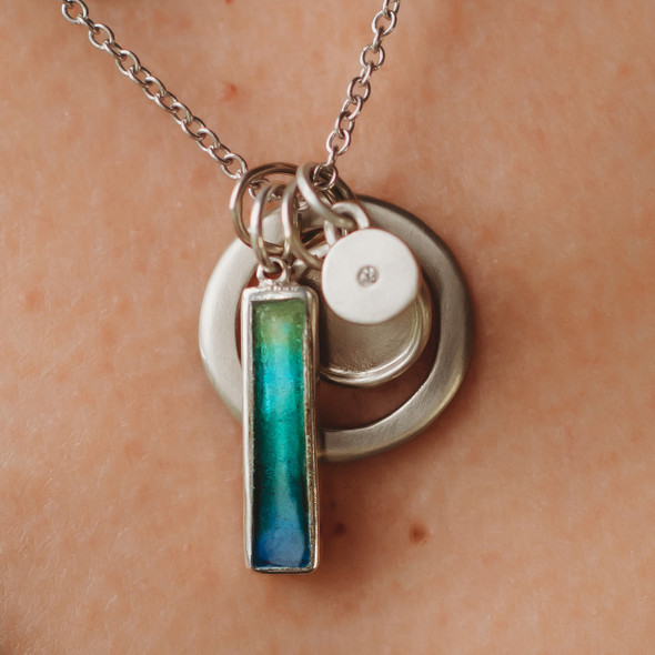 Blue-Green Ombré Skinny Bar Hand-Painted Enamel Charm Silver or Gold Blue-Green Ombré Skinny Bar Hand-Painted Enamel Charm Silver or Gold