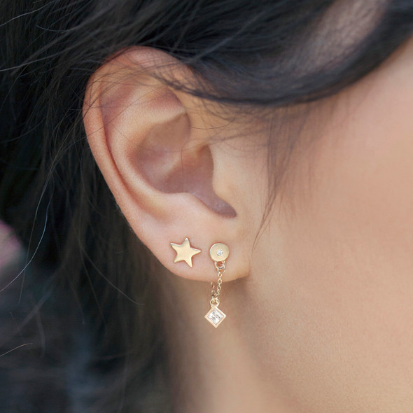 Front to Back Princess Diamond Drop Earring 14kt Gold Front to Back Princess Diamond Drop Earring 14kt Gold