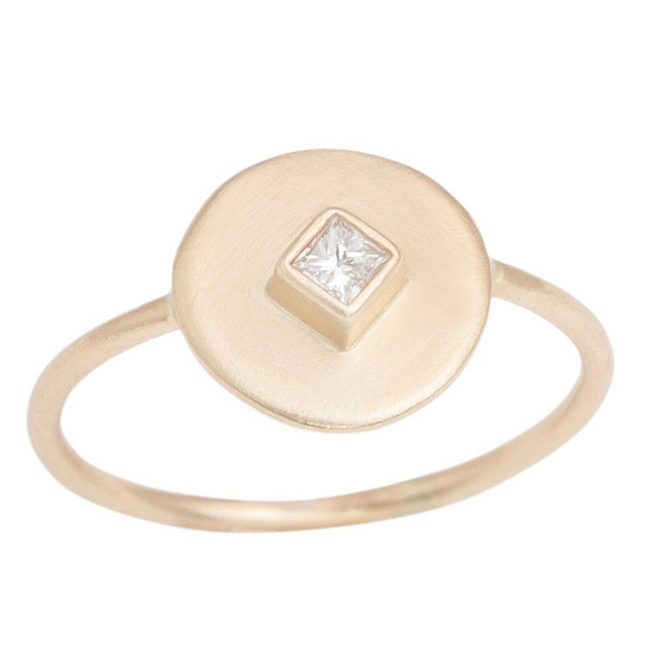 Ring: Princess Diamond Disc Ring 14kt Gold