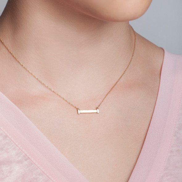 Horizontal Skinny Bar Necklace with Baguette Diamonds 14kt Gold Horizontal Skinny Bar Necklace with Baguette Diamonds 14kt Gold