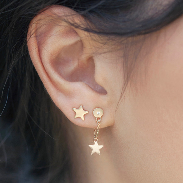 Front to Back Star Drop Earring 14KT Gold Single or Pair Front to Back Star Drop Earring 14KT Gold Single or Pair