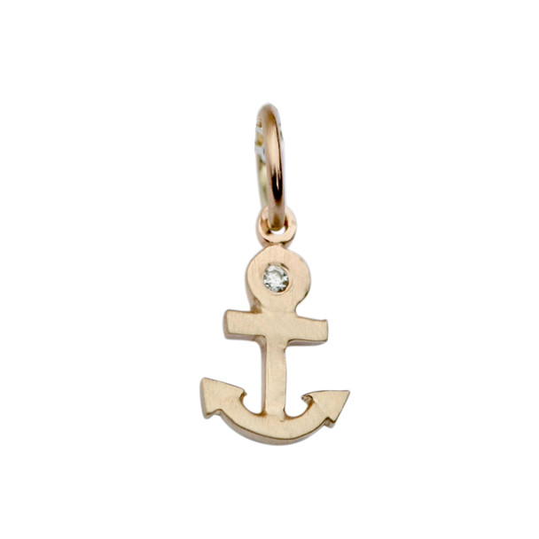 Itty Bitty Anchor Charm with Diamond Silver or Gold