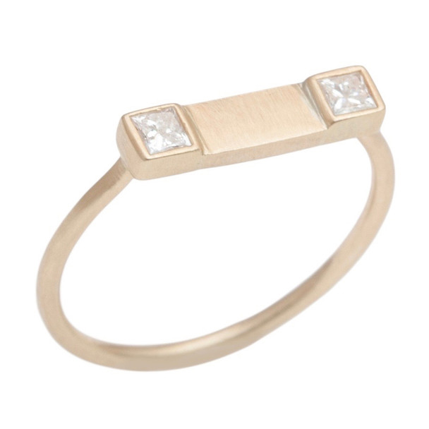 Ring: Princess Diamond Bar Horizontal Ring 14kt Gold