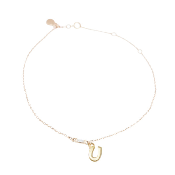 Baguette Diamond Bracelet or Anklet with Itty Bitty Horseshoe Dangle 14kt Gold